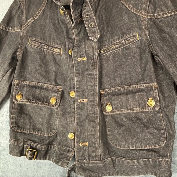 Lauren Ralph Lauren Women’s Med Dark Denim Moto Jacket w/ Gold colored hardware - Picture 2 of 15